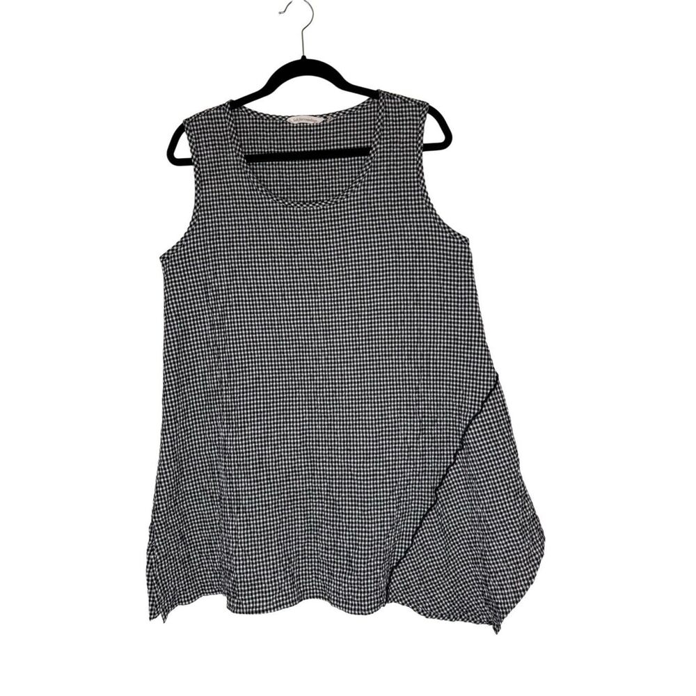 Soft Surroundings Gingham Tunic Top Black/White Seersucker Size M Oversized